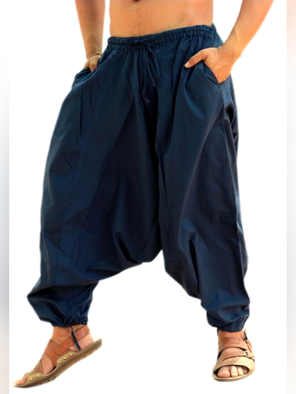 Unisex Linen  Blue Harem Pants Gypsy Hippie Drop Crotch Trouser 5X